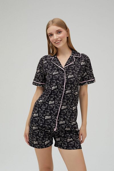 Hello Kitty 100% Cotton Pajamas Set with Black Shorts - Button, Short Sleeve Licensed Roz-250