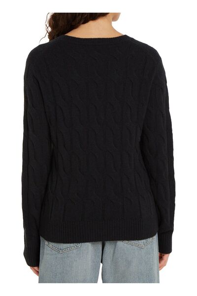 Tommy Hilfiger Yuvarlak Yaka Siyah Kadın Kazak SOFT YÜN CABLE C-NK