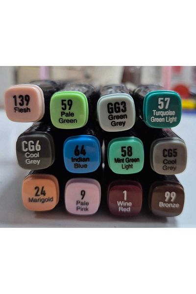 Masis A5 Drawing Notebook - Double Ended Graphic Marker, 12 Pack Warm Colors