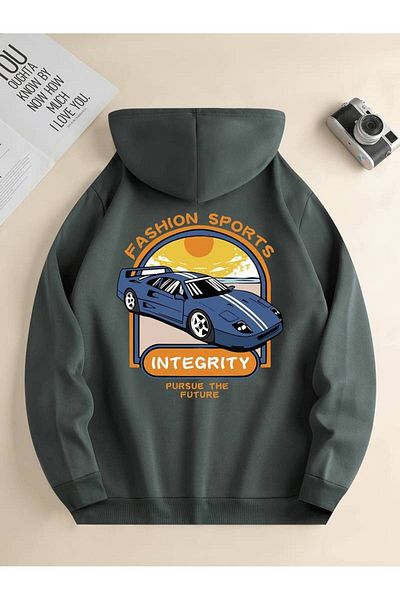 Keywest Unisex Fashion - Sports Printed Oversize Winter Hoodie, Φούτερ με κουκούλα 3 κλωστών 100% βαμβάκι