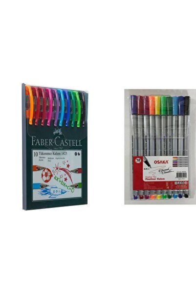 Faber Castell 1425 Tükenmez Kalem 10 Renk +  Fineliner Kalem 10 Renk