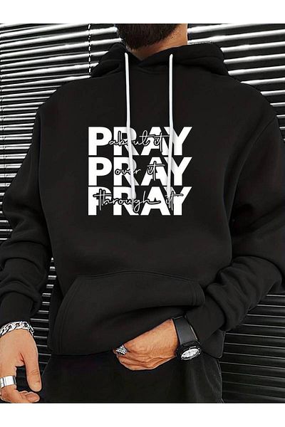 Keywest Χειμερινό φούτερ Unisex Oversize - Pray Printed, 3 κλωστές 100% βαμβάκι, Hoodie με κουκούλα