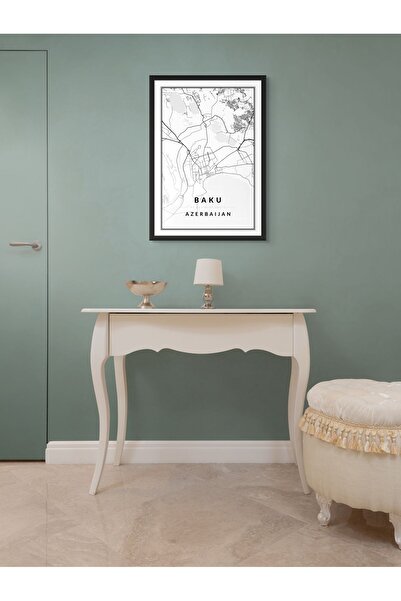 Canvastra Bakü Şehir Haritası Tablosu 35x50 Cm Yüksek Kalite Fineart Baskı Si...