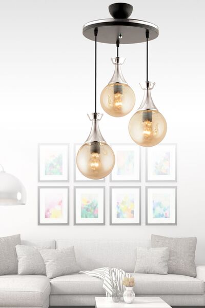 GYK LİGHT MİNEL 3 LÜ SİYAH KROM  YUVARLAK CAMLI AVİZE