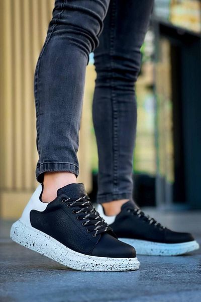 BZ Moda B-X500 Pantofi sport pentru bărbați, cu șireturi, talpă ortopedică specială, BT negru/alb