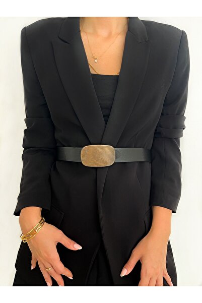 Genel Markalar Eskitme Tokalı Siyah Kadın Kalın Kemer