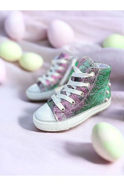 NS Little Girl's Color Changing Hologram Convers, Children's Zippered Sneakers