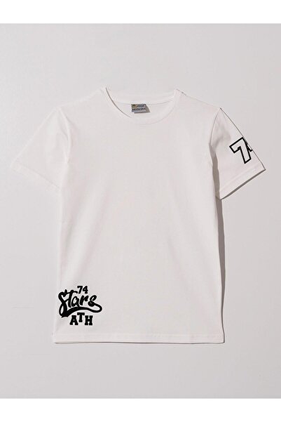 Mışıl Kids Βασικό μπλουζάκι για αγόρια - 74 STARS ATH με στάμπα και λεπτομέρε...