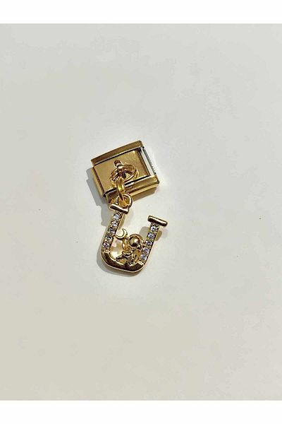 AseLJewellery U Letter Italian Charm - Flexible Bracelet, Gold Astronaut Detailed