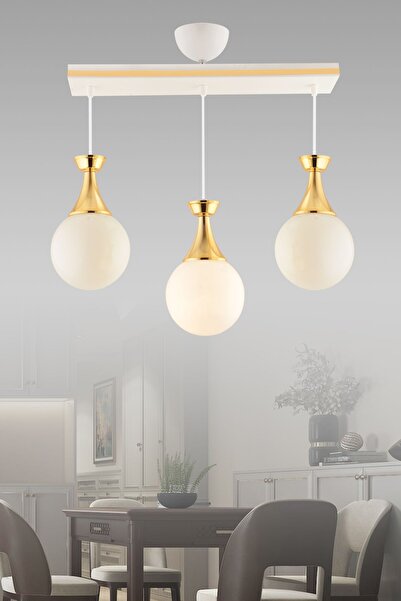 GYK LİGHT MİNEL 3LÜ CAKA BEYAZ GOLD BEYAZ YUVARLAK CAMLI AVİZE