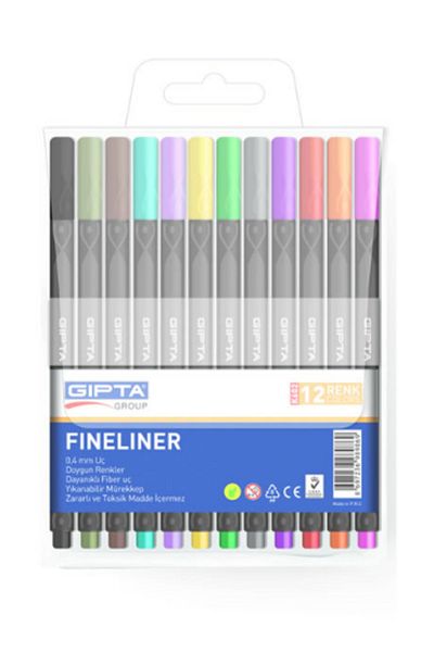 Gıpta 0.4mm PVC Blister Fineliner Pen - Triangle 12 Colors