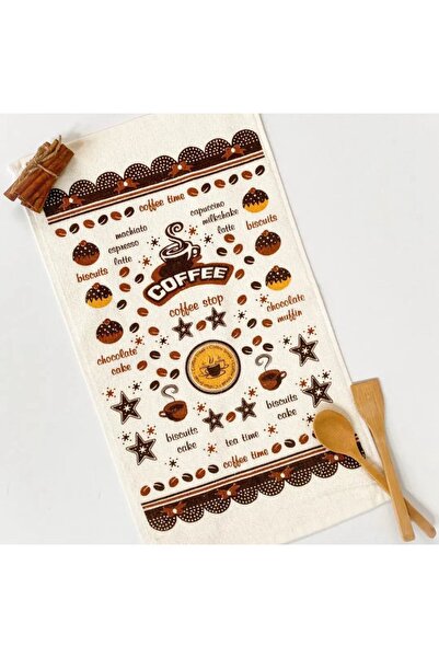 melih tekstil 30x50 Baskılı %100 Pamuklu Mutfak Peçetesi Coffee