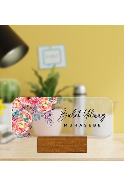 EJOYA Kişiye Özel Çiçek Tasarım Doğal Ağaç Masaüstü İsimlik 111078