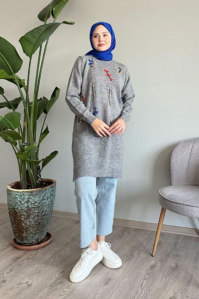 InStyle Handcrafted Soft Gray Knitwear Tunic