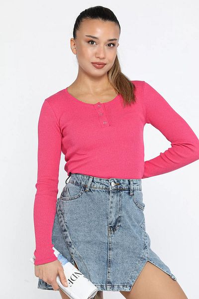 GÜLSELİ Φούξια καμιζόλα Lycra Crop Top Μπλούζα με κουμπωτά μπροστά