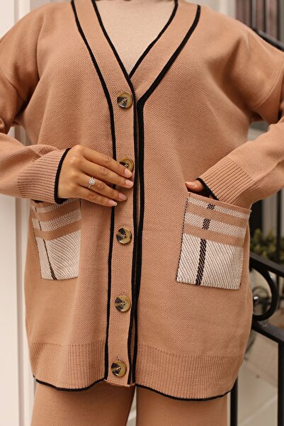 benguen 24116 Camel Knitwear Set - Pockets and Cardigan