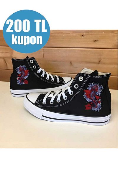 Lideral Fish Back Printed Black Canvas Unisex Sneaker