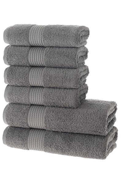 MAURAHOME Tomurcuk %100 Pamuk 6'lı Banyo Ve El Havlu Seti | 2'li 70x140cm Ve 4'lü 50x100cm | Antrasit