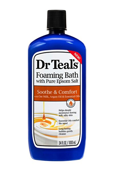 Dr Teals حمام رغوي من دكتور تيلز بملح إبسوم وحليب الشوفان وزيت الأرجان 1000 مل