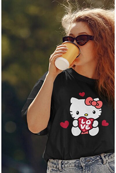 kemdos UNISEX Oversize kroj HELLO KITTY LJUBAVNA ŠTAMPA T-shirt