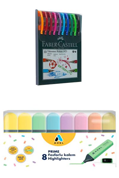 Faber Castell Tükenmez Kalem 10 Renk + Fosforlu Kalem 8 Renk