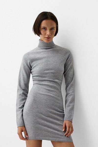 Bershka Dik yaka mini elbise