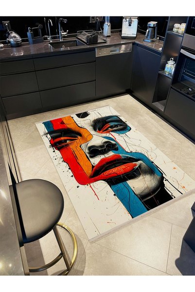Rugs Modern Halı Atlas Collection Abstract Design Retro Portrait Patterned Cr...