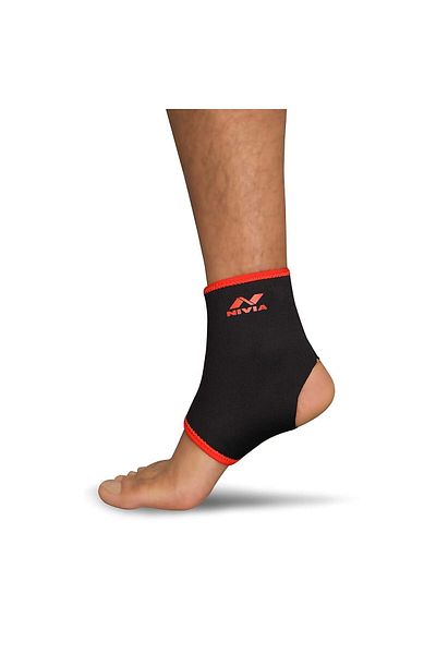 Nivia Orthopedic Slip-in Ankle Support (Black/Red, Size - Large) | Material - Neoprene