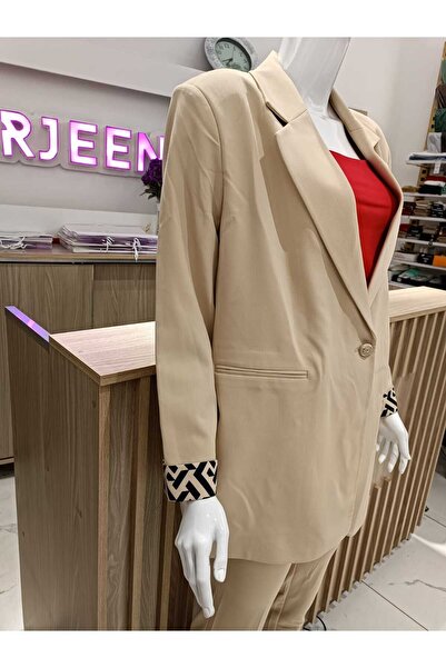 ORJEEN KADIN DÜZ RENK ASTARI DESENLİ KLASİK KESİM BÜYÜK BEDEN PAMUKLU BLAZER CEKET