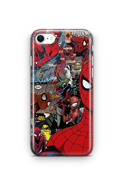 Space Star iPhone 6 ve 6s Uyumlu Spiderman Kolaj Tasarım Baskılı Şeffaf Kılıf