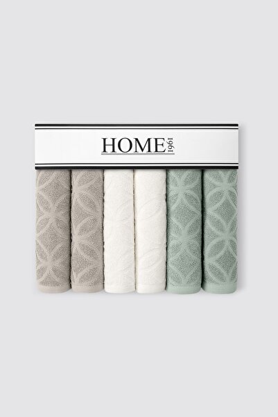 HOME 1961 Набір з 6 рушників для обличчя 50x90 з жакардовим візерунком - з малюнком, кольорові та з високою водопоглинальною здатністю, бавовняні (Vibe)