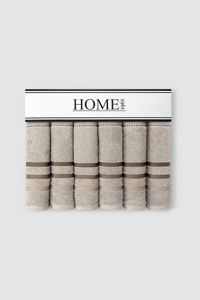 HOME 1961 Μπεζ ριγέ 100% βαμβακερό σετ πετσετών προσώπου 6 τεμαχίων - Μαλακό και υψηλής απορρόφησης νερού Raiz
