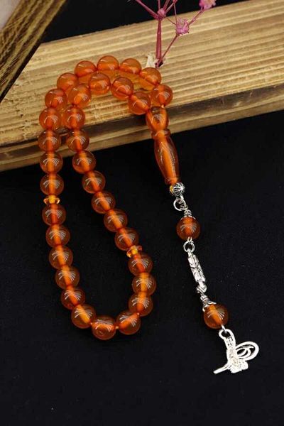 Midyat Gümüş Dünyası Honey Colored Powder Amber Rosary - Small Globe Cut