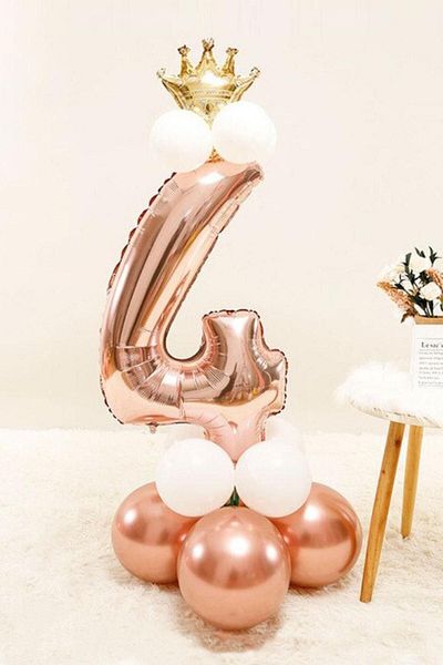 Le Mabelle Rose Number 4 Balloon Set with Crown