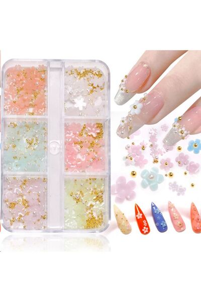 MOZIUR 3D Tırnak Süsleri Çiçekli Tırnak Charm