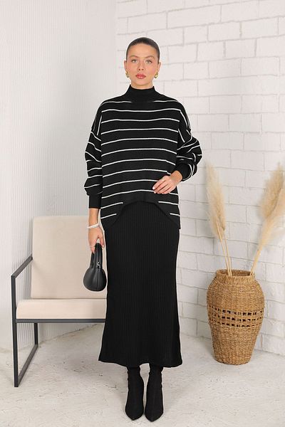 Melike Tatar Black Knitwear Dress and Sweater Set - 6-8044