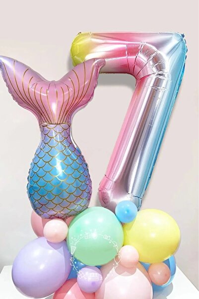 DÜVENCİ TİCARET Yaş Rakam Balonlu Deniz Kızı Kuyruğu Karşılama Seti Doğum Gün...