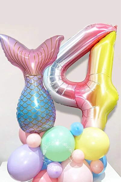 DÜVENCİ TİCARET Yaş Rakam Balonlu Deniz Kızı Kuyruğu Karşılama Seti Doğum Gün...