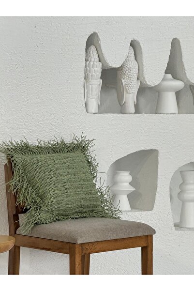 Maison Avf Su Yeşili Kağıt İp Dekoratif Kırlent Kare (Çift Tarafı Örgü)