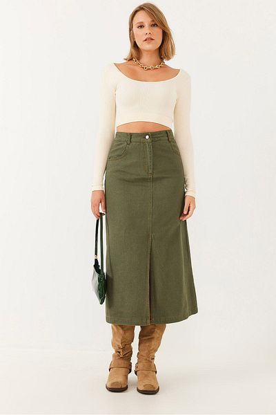 Butik Arzu Special Fashion Workshop Slit Midi Length Skirt