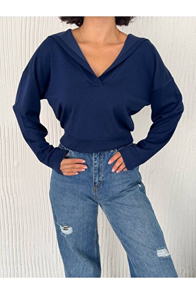 Noa Noa Hooded Modal Fabric Basic Short Sweatshirt