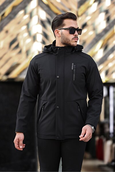 Boymen Water and Windproof Men's Hooded Softshell Coat with Fur Inside