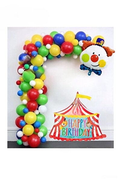 DÜVENCİ TİCARET Sirk Palyaço Balonlu Rengarenk Doğum Günü Parti Seti