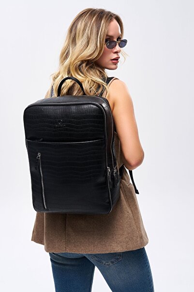 MORCA Premium Δερμάτινο Unisex Μαύρο Laptop Τσάντα σι - Κροκόδειλος