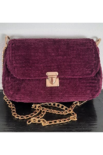 ÖRGÜCÜ KEDİ Bordo Kadife Kadın Örgü El Çantası  Sonbahar Kış Günlük Kanvas Çanta