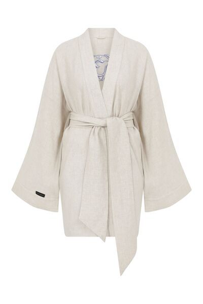 Saraswati Society Keten Lacivert Üçüncü Göz Çakra Nakışlı Kimono