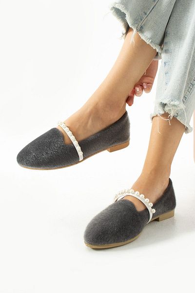 MÜJERİL'S Women's Smoked Pearl Detailed Thai Feather Stylish Comfortable Daily Ballerina Shoes