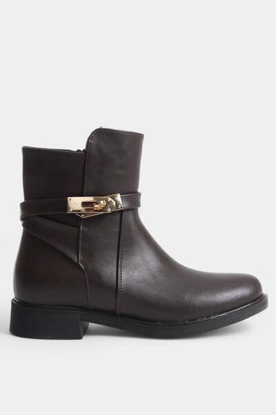 SAYL حذاء نسائي بني بسحاب جانبي ونعل مطاطي بإبزيم