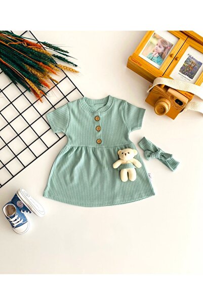 DERİNBEBE Cheerful Babies Dress with Toys and Headband Green