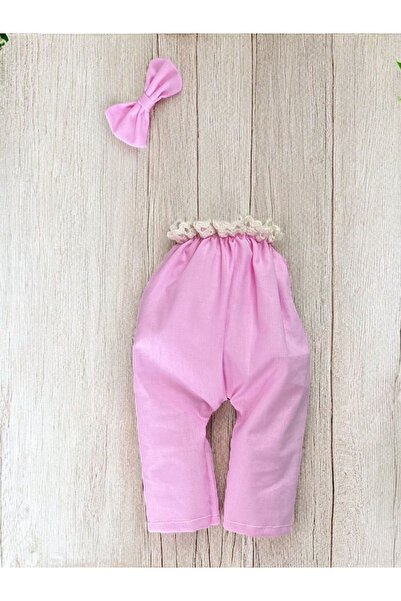 Fiyonka Uyku Arkadaşı & Oyun Arkadaşı İçin Elbise + Fiyonk Toka Set - Pembe